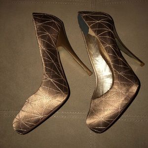 Bebe Gold Satin Stilettos